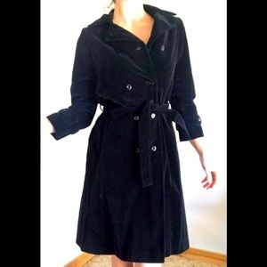 Vintage Black Velvet Double Breasted, Belted Coat